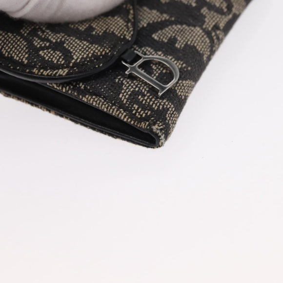 Christian Dior Trotter Canvas Saddle Wallet Navy Silver Auth 154095