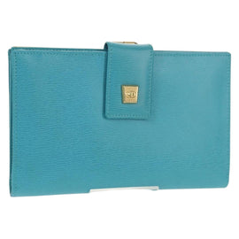 Christian Dior Long Wallet Leather Light Blue Gold Auth 154096V