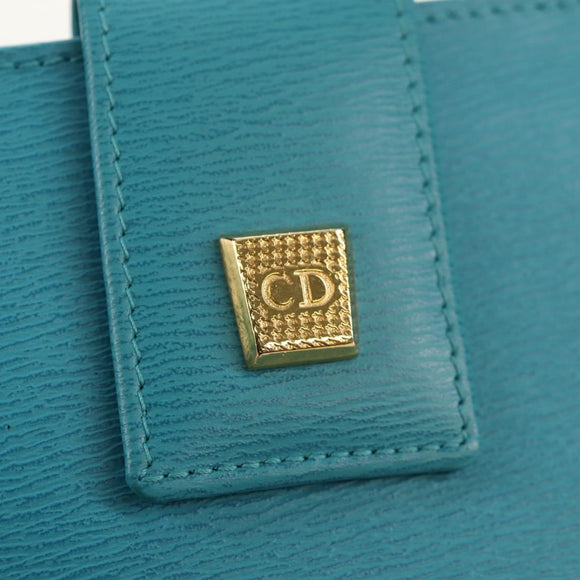 Christian Dior Long Wallet Leather Light Blue Gold Auth 154096V