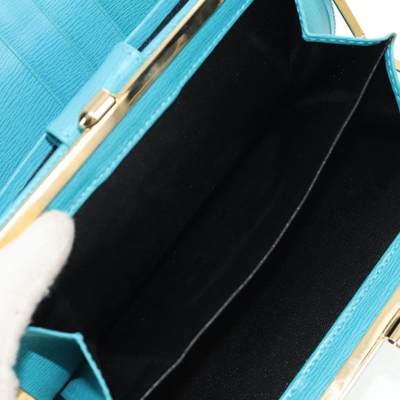 Christian Dior Long Wallet Leather Light Blue Gold Auth 154096V