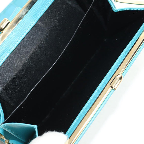 Christian Dior Long Wallet Leather Light Blue Gold Auth 154096V