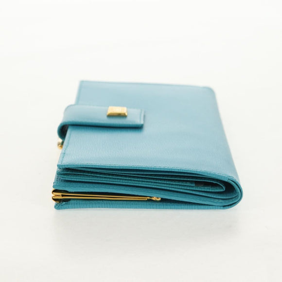 Christian Dior Long Wallet Leather Light Blue Gold Auth 154096V