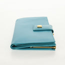 Christian Dior Long Wallet Leather Light Blue Gold Auth 154096V-4
