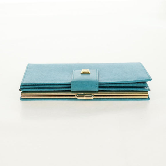 Christian Dior Long Wallet Leather Light Blue Gold Auth 154096V