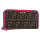 FENDI Zucca Canvas Long Wallet Black Brown Auth 154103-1