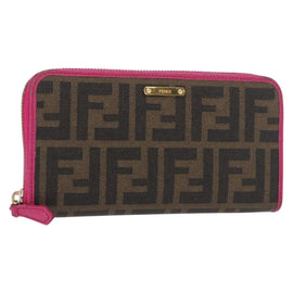 FENDI Zucca Canvas Long Wallet Black Brown Auth 154103