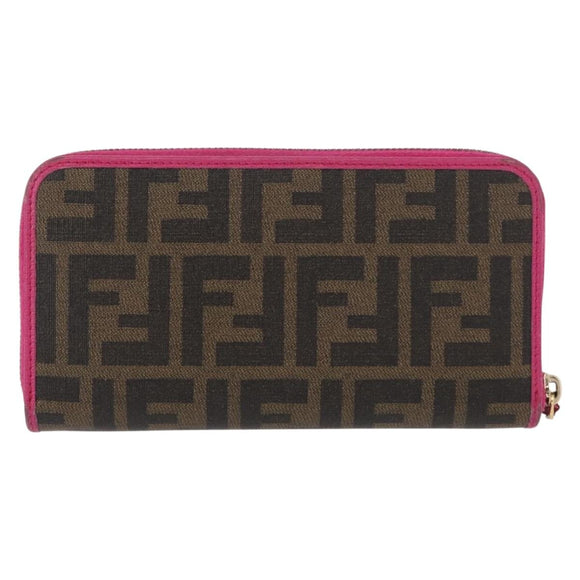 FENDI Zucca Canvas Long Wallet Black Brown Auth 154103