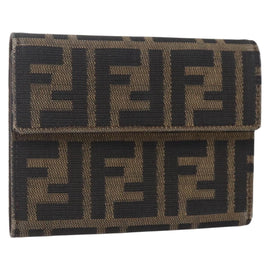 FENDI Zucca Canvas Wallet Black Brown Auth 154104