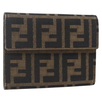 FENDI Zucca Canvas Wallet Black Brown Auth 154104