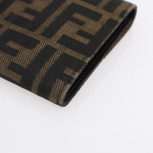 FENDI Zucca Canvas Wallet Black Brown Auth 154104A