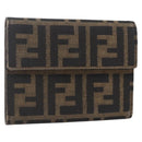 FENDI Zucca Canvas Wallet Black Brown Auth 154104A-1