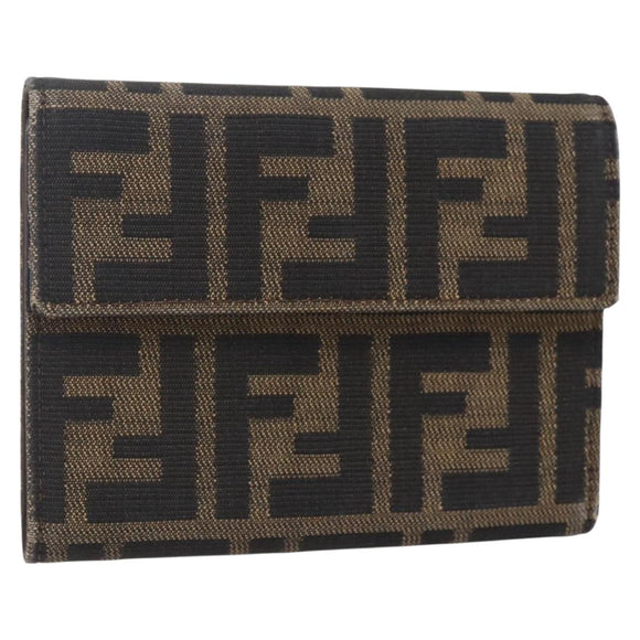 FENDI Zucca Canvas Wallet Black Brown Auth 154104A