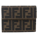 FENDI Zucca Canvas Wallet Black Brown Auth 154104A-13