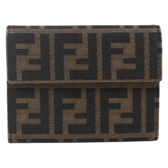 FENDI Zucca Canvas Wallet Black Brown Auth 154104A
