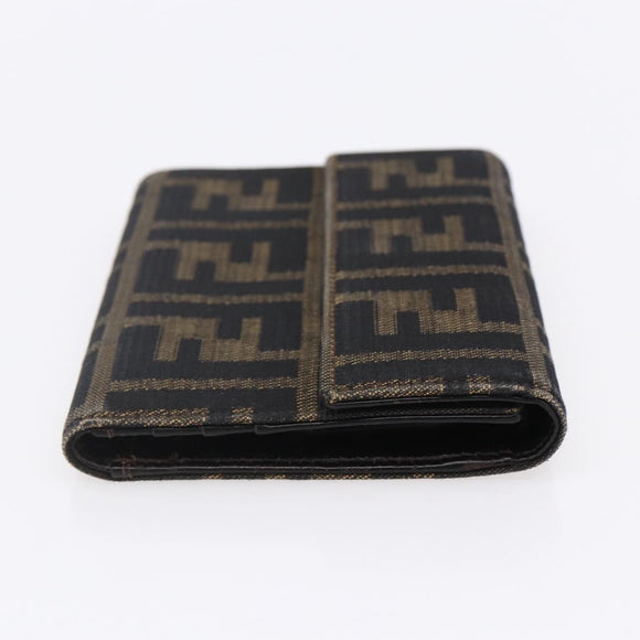 FENDI Zucca Canvas Wallet Black Brown Auth 154104