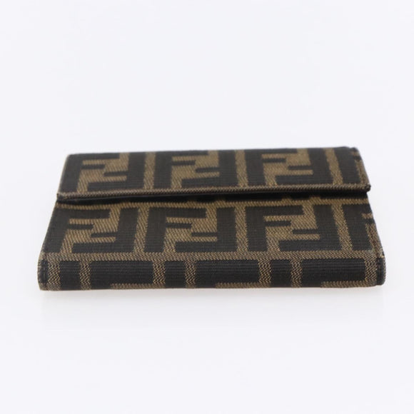 FENDI Zucca Canvas Wallet Black Brown Auth 154104A