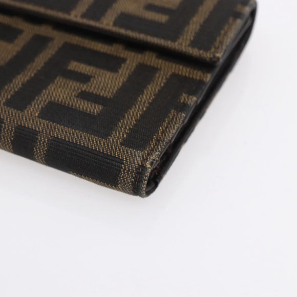 FENDI Zucca Canvas Wallet Black Brown Auth 154104A