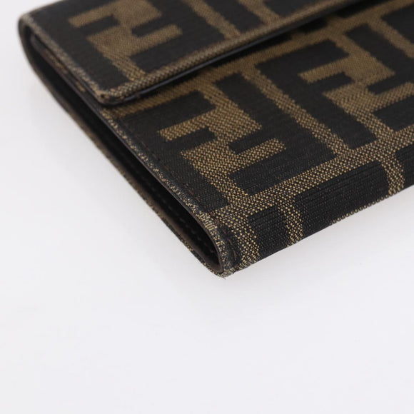 FENDI Zucca Canvas Wallet Black Brown Auth 154104A