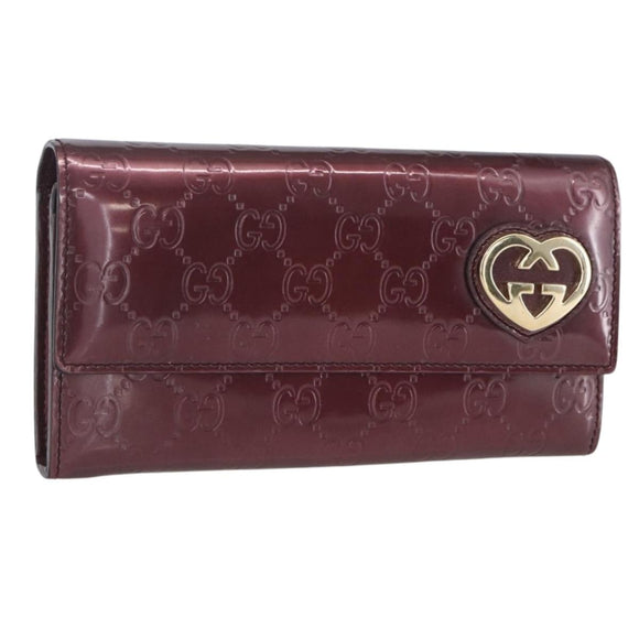GUCCI GG Canvas Guccissima Lovely Heart Wallet Bordeaux Gold 251861 Auth 154109