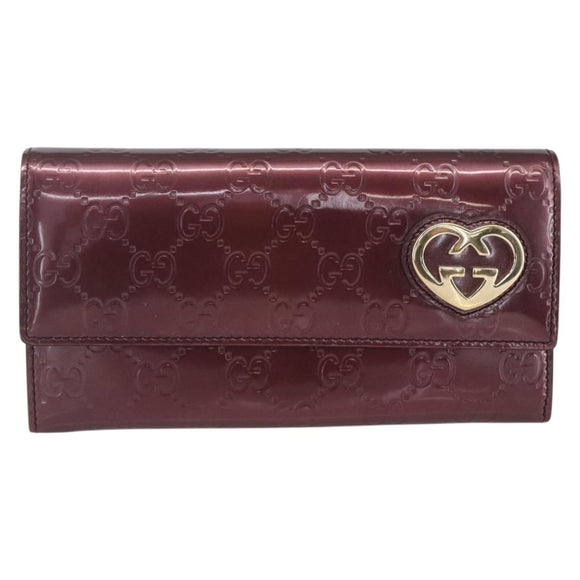 GUCCI GG Canvas Guccissima Lovely Heart Wallet Bordeaux Gold 251861 Auth 154109