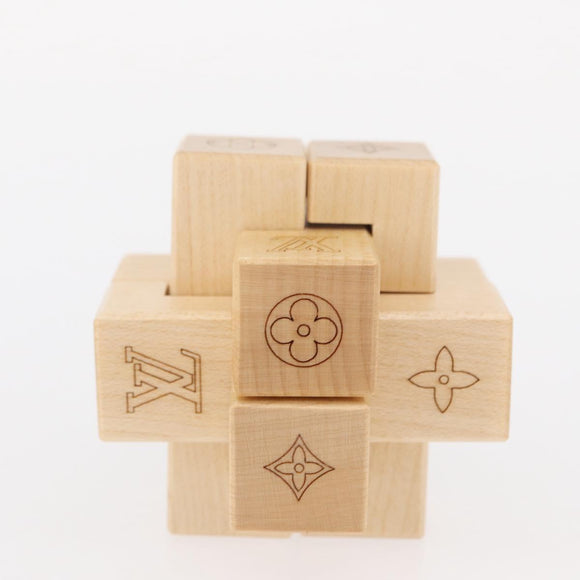 LOUIS VUITTON Puteki Wooden Puzzle Building Blocks Wood Beige LV Auth 154110M