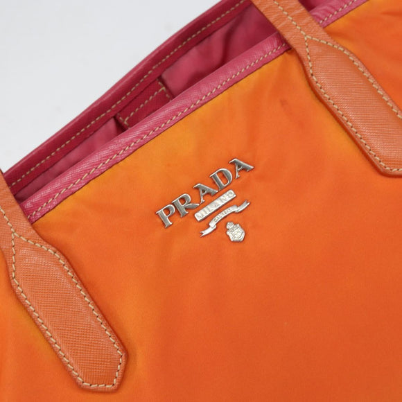 PRADA Tote Bag Nylon Orange Silver Auth 154158