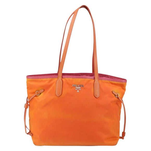 PRADA Tote Bag Nylon Orange Silver Auth 154158