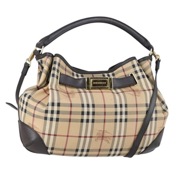 BURBERRY Nova Check Shoulder Bag PVC 2way Beige Gold Auth 154159