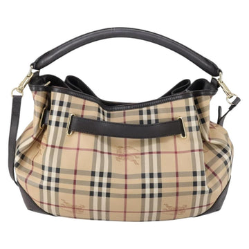 BURBERRY Nova Check Shoulder Bag PVC 2way Beige Gold Auth 154159 - 0