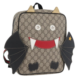 GUCCI GG Supreme Backpack PVC Beige Silver Auth 154160A