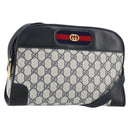 GUCCI GG Supreme Sherry Line Shoulder Bag PVC Navy Gold Auth 154161-1