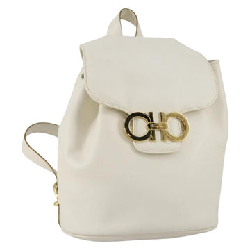 Salvatore Ferragamo Backpack Leather White Gold Auth 154163