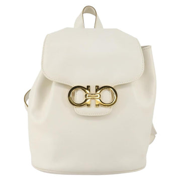 Salvatore Ferragamo Backpack Leather White Gold Auth 154163 - 0