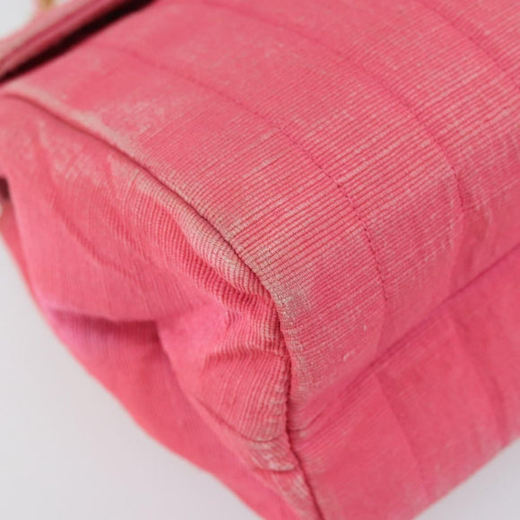 CHANEL Mademoiselle Chain Shoulder Bag Canvas Pink Gold CC Auth 154165