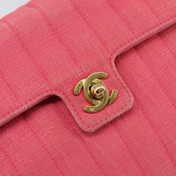 CHANEL Mademoiselle Chain Shoulder Bag Canvas Pink Gold CC Auth 154165