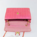 CHANEL Mademoiselle Chain Shoulder Bag Canvas Pink Gold CC Auth 154165-9