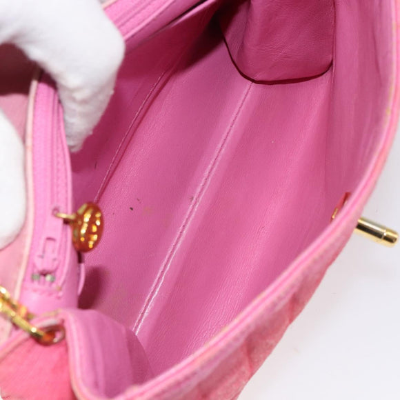 CHANEL Mademoiselle Chain Shoulder Bag Canvas Pink Gold CC Auth 154165