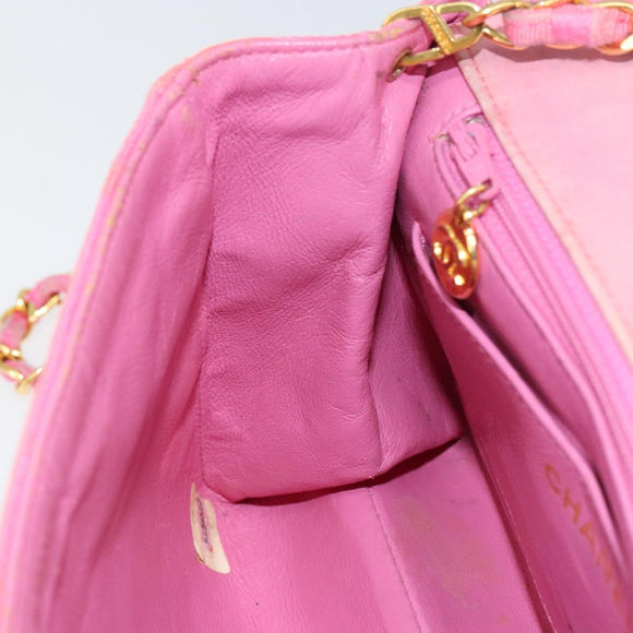 CHANEL Mademoiselle Chain Shoulder Bag Canvas Pink Gold CC Auth 154165