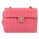 CHANEL Mademoiselle Chain Shoulder Bag Canvas Pink Gold CC Auth 154165-13