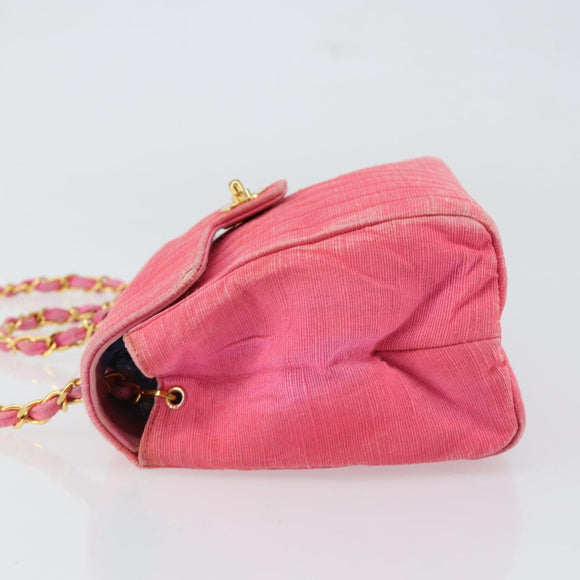 CHANEL Mademoiselle Chain Shoulder Bag Canvas Pink Gold CC Auth 154165