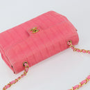 CHANEL Mademoiselle Chain Shoulder Bag Canvas Pink Gold CC Auth 154165-6