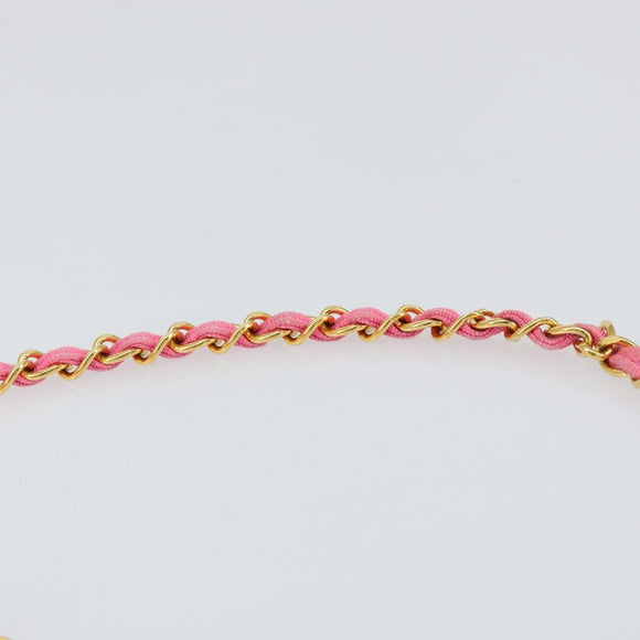 CHANEL Mademoiselle Chain Shoulder Bag Canvas Pink Gold CC Auth 154165