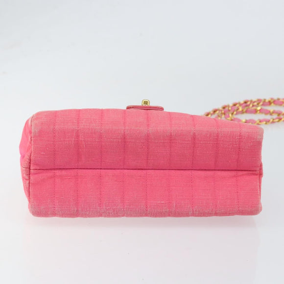 CHANEL Mademoiselle Chain Shoulder Bag Canvas Pink Gold CC Auth 154165