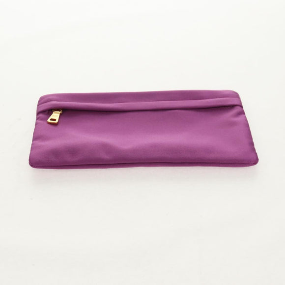 PRADA Pouch Satin Purple Gold Auth 154166M