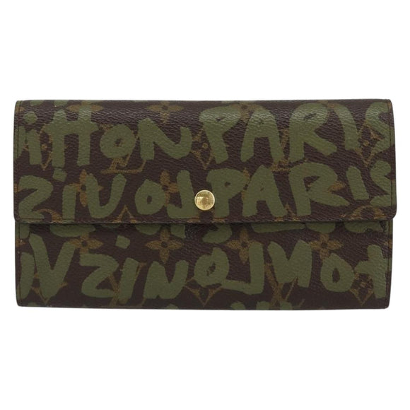 LOUIS VUITTON Graffiti Porte Monnaie Credit Wallet Khaki M92188 Auth 154174V