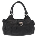 Salvatore Ferragamo Gancini Hand Bag Leather Black Silver Auth 154190-1