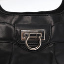 Salvatore Ferragamo Gancini Hand Bag Leather Black Silver Auth 154190-18