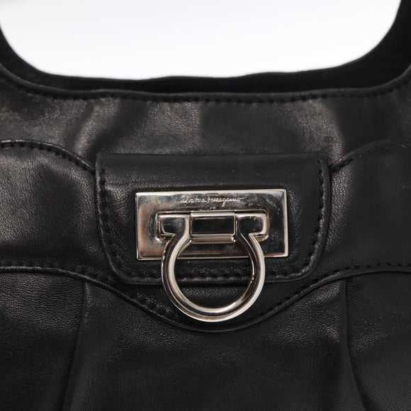 Salvatore Ferragamo Gancini Hand Bag Leather Black Silver Auth 154190