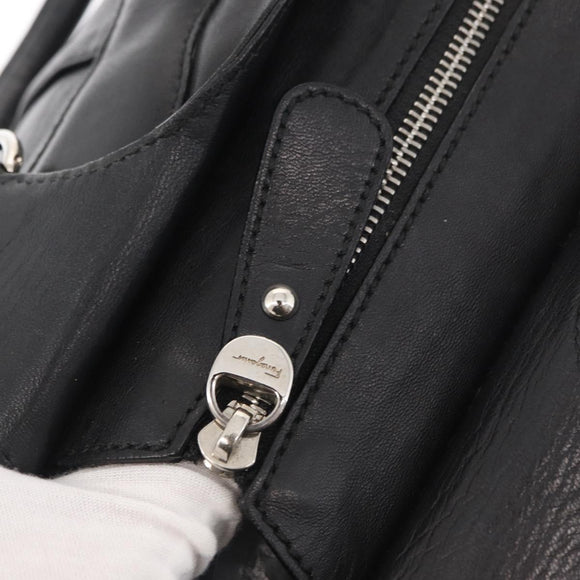 Salvatore Ferragamo Gancini Hand Bag Leather Black Silver Auth 154190