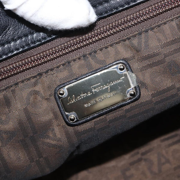 Salvatore Ferragamo Gancini Hand Bag Leather Black Silver Auth 154190